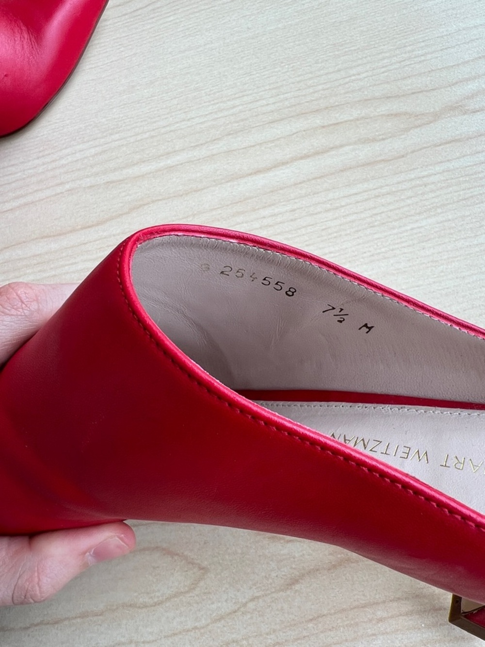 Stuart Weitzman mira red leather pointed toe slide on mules kitten heels 7.5 - Picture 6 of 16